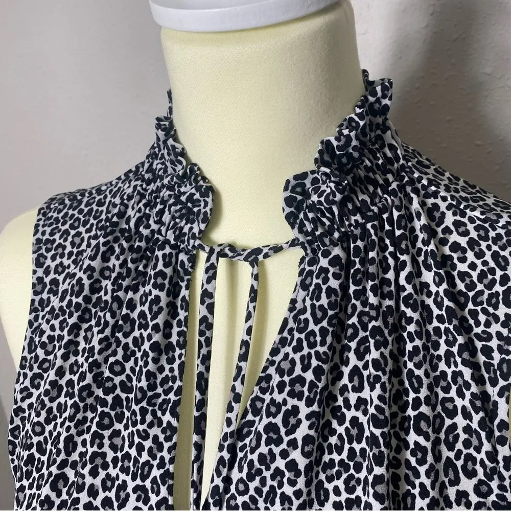 Michael Kors Ruffle Neck Sleeveless Animal Print Blouse Women's Size Small